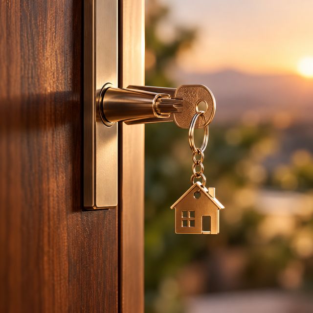 A key in the door of a home