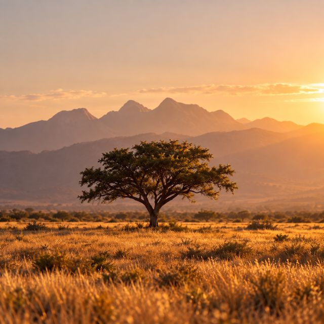 Open land and a tree at sunset